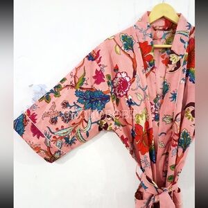 New Floral Print Kimono Robe, pink